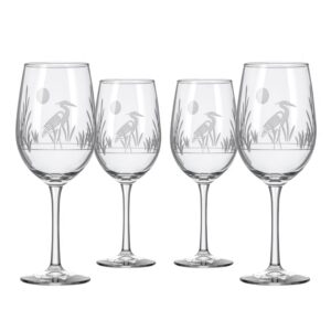 rolf glass heron white wine glass 12 ounce - stemmed wine glass set of 4 lead-free glass - diamond wheel etched wine glasses – proudly made in the usa