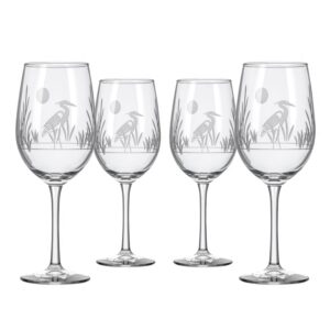 Rolf Glass Heron White Wine Glass 12 ounce - Stemmed Wine Glass Set of 4 Lead-Free Glass - Diamond Wheel Etched Wine Glasses – Proudly Made in the USA