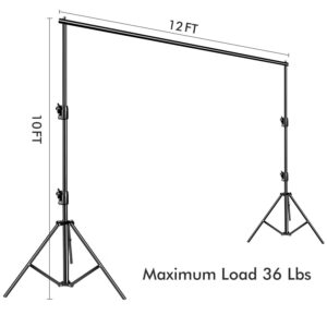 SLOW DOLPHIN Photo Video Studio 12ft (W) x 10ft (H) Heavy Duty Adjustable Photography Backdrop Stand Background Support System Kit with Carry Bag