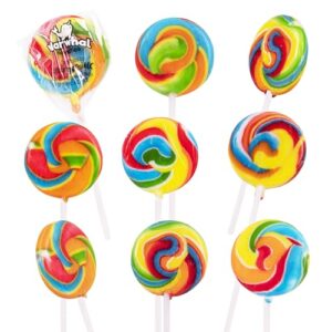mixed fruit flavor large rainbow lollipops candy suckers | fat/gluten free fruit allergy friendly, no artificial flavors | individually wrapped lollipop sticks for birthdays, gender reveal shower, party favors, bulk pack