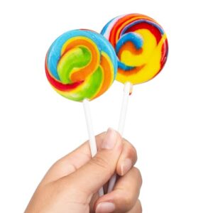 Mixed Fruit Flavor Large Rainbow Lollipops Candy Suckers | Fat/Gluten Free Fruit Allergy Friendly, No Artificial Flavors | Individually Wrapped Lollipop Sticks for Birthdays, Gender Reveal Shower, Party Favors, Bulk Pack