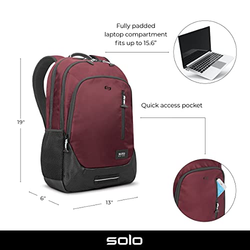 Solo New York VAR704-60 Varsity Region Backpack for Women and Men, Fits 15.6-inch Laptop and Notebook Perfect for Business, Travel, School and College – Burgundy