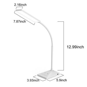 K&ZZ LED Desk Lamp, Dimmable LED Table Lamp, Eye-Caring Study Light with USB Charging Port, Office Light with 5 Lighting Modes 7 Brightness Levels, Touch-Sensitive Reading Light, White