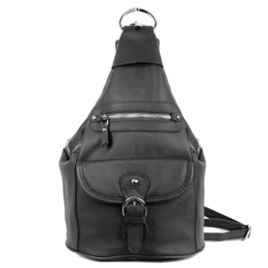 roma leathers concealment backpack - premium black cowhide leather - dual entry gun compartment - ykk locks - metal zippers - convertible straps - multi pocket shoulder bag - designed in the u.s.a.