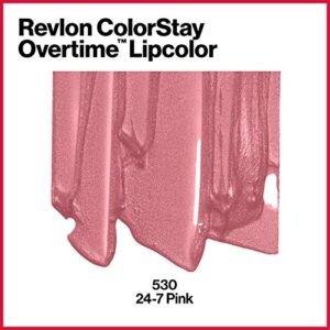 Revlon ColorStay Overtime Lipcolor, Dual Ended Longwearing Liquid Lipstick with Clear Lip Gloss, with Vitamin E in Pink, 24/7 Pink (530), 0.07 oz