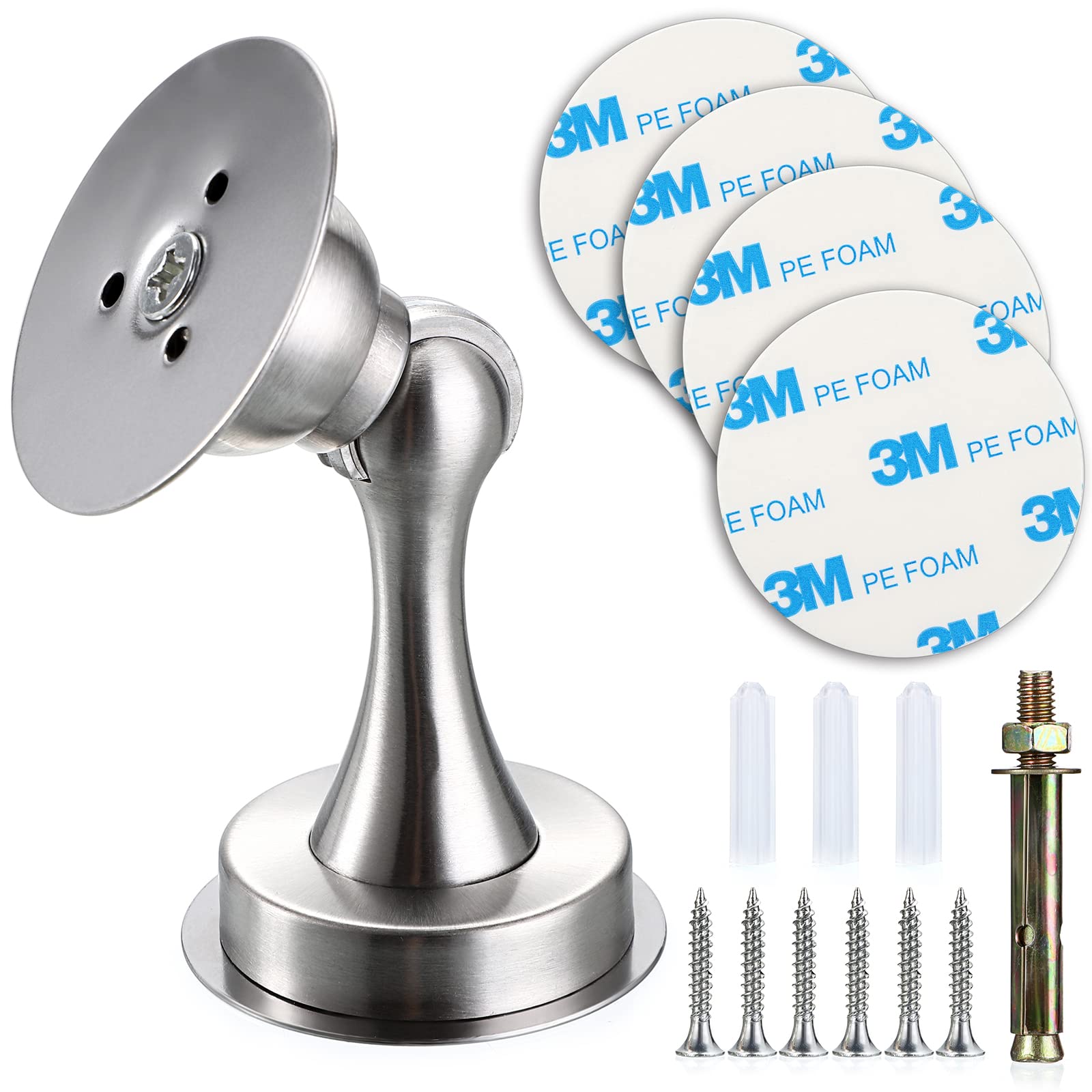 Sumnacon Magnetic Door Stopper, Heavy Duty Stainless Steel Door Stop Holder Come with 3M Double-Sided Adhesive Tape & Hardware Screws,Install with Adhesive Tape Or Screws On Floor Wall (Silver)