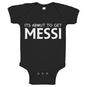 indica plateau its about to get messi 6 months black cotton one-piece infant baby romper