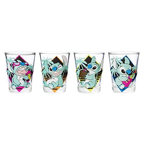 Silver Buffalo Lilo and Stitch Pastel 4pc Mini Glass Set, 1.5-Ounces