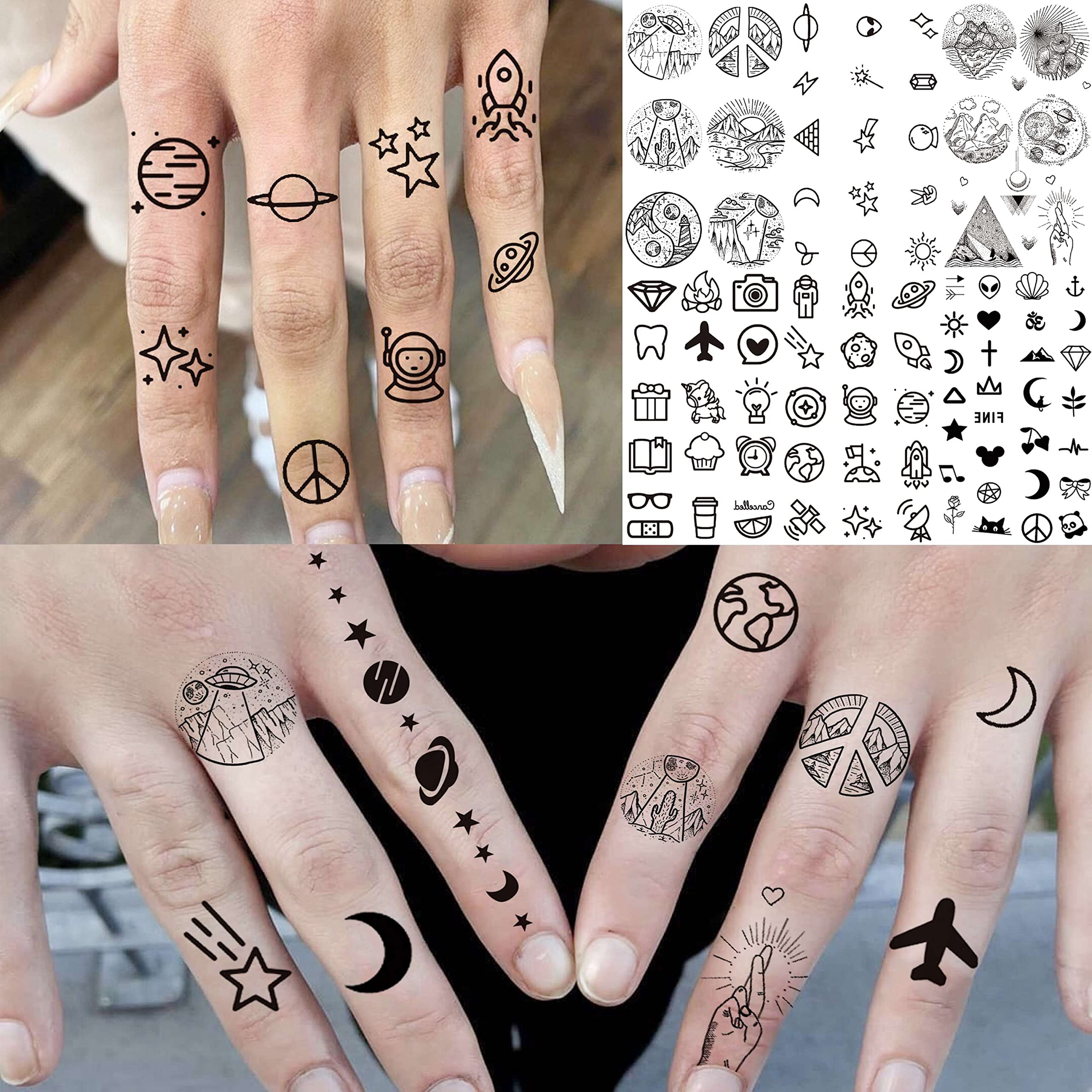 COKTAK 28 Sheets Outer Space Temporary Tattoos For Kids Women Men, 3D Fake Realistic Star Sun Moon Tattoo Stickers Boys Girls, Long Lasting Geometric Planets Universe Tattoos Neck Small Solar System