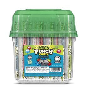 sour punch twists, 6" individually wrapped soft & chewy candy tub, 4 fruit flavors, 62.4 oz