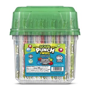 Sour Punch Twists, 6" Individually Wrapped Soft & Chewy Candy Tub, 4 Fruit Flavors, 62.4 Oz