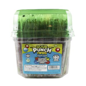 Sour Punch Twists, 6" Individually Wrapped Soft & Chewy Candy Tub, 4 Fruit Flavors, 62.4 Oz