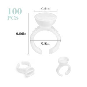 Akstore 200PCS Disposable Makeup Glue Rings Plastic Nail Art Tattoo Glue Rings Holder Eyelash Extension Rings Adhesive Pigment Holders Finger Hand Beauty Tools (Seperated)