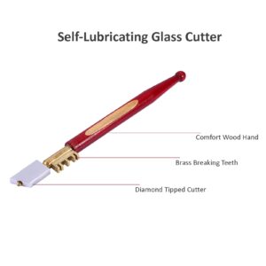Self-Lubricating Glass Cutter,Diamond Tip Glass Cutter,with Brass Breaking Teeth Glass Bottle Cutter,for Cutting 2-25mm Thick Glass,Diamond And Minerals
