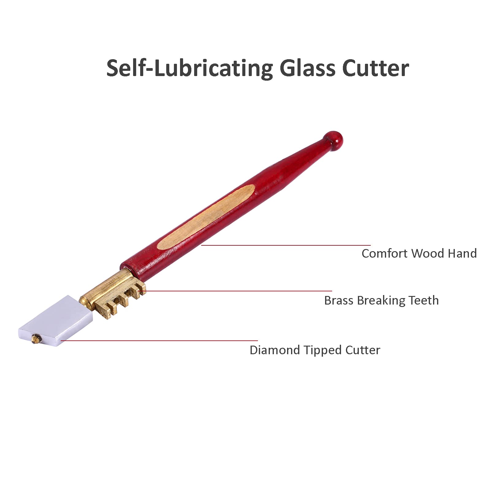Self-Lubricating Glass Cutter,Diamond Tip Glass Cutter,with Brass Breaking Teeth Glass Bottle Cutter,for Cutting 2-25mm Thick Glass,Diamond And Minerals