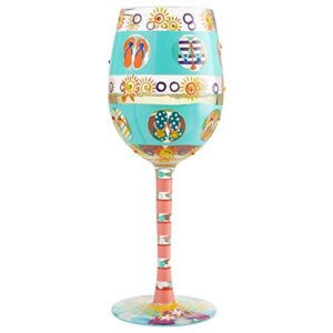 enesco 6004759 designs by lolita flip flop days artisan hand-painted wine glass, 15 ounce, multicolor