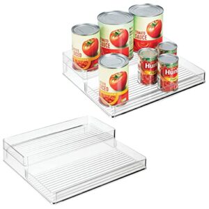 mdesign plastic kitchen food storage organizer shelves, spice rack holder for cabinet, cupboard, countertop, pantry - holds jars, baking supplies, canned food - 2 levels - 2 pack - clear