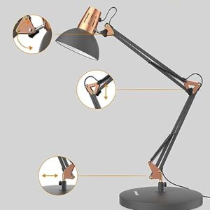 LEPOWER Metal Desk Lamp, Adjustable Goose Neck Architect Table Lamp with On/Off Switch, Swing Arm Desk Lamp with Clamp, Eye-Caring Reading Lamp for Bedroom, Study Room &Office (Sandy Black)