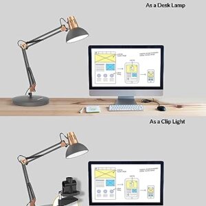 LEPOWER Metal Desk Lamp, Adjustable Goose Neck Architect Table Lamp with On/Off Switch, Swing Arm Desk Lamp with Clamp, Eye-Caring Reading Lamp for Bedroom, Study Room &Office (Sandy Black)