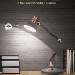LEPOWER Metal Desk Lamp, Adjustable Goose Neck Architect Table Lamp with On/Off Switch, Swing Arm Desk Lamp with Clamp, Eye-Caring Reading Lamp for Bedroom, Study Room &Office (Sandy Black)