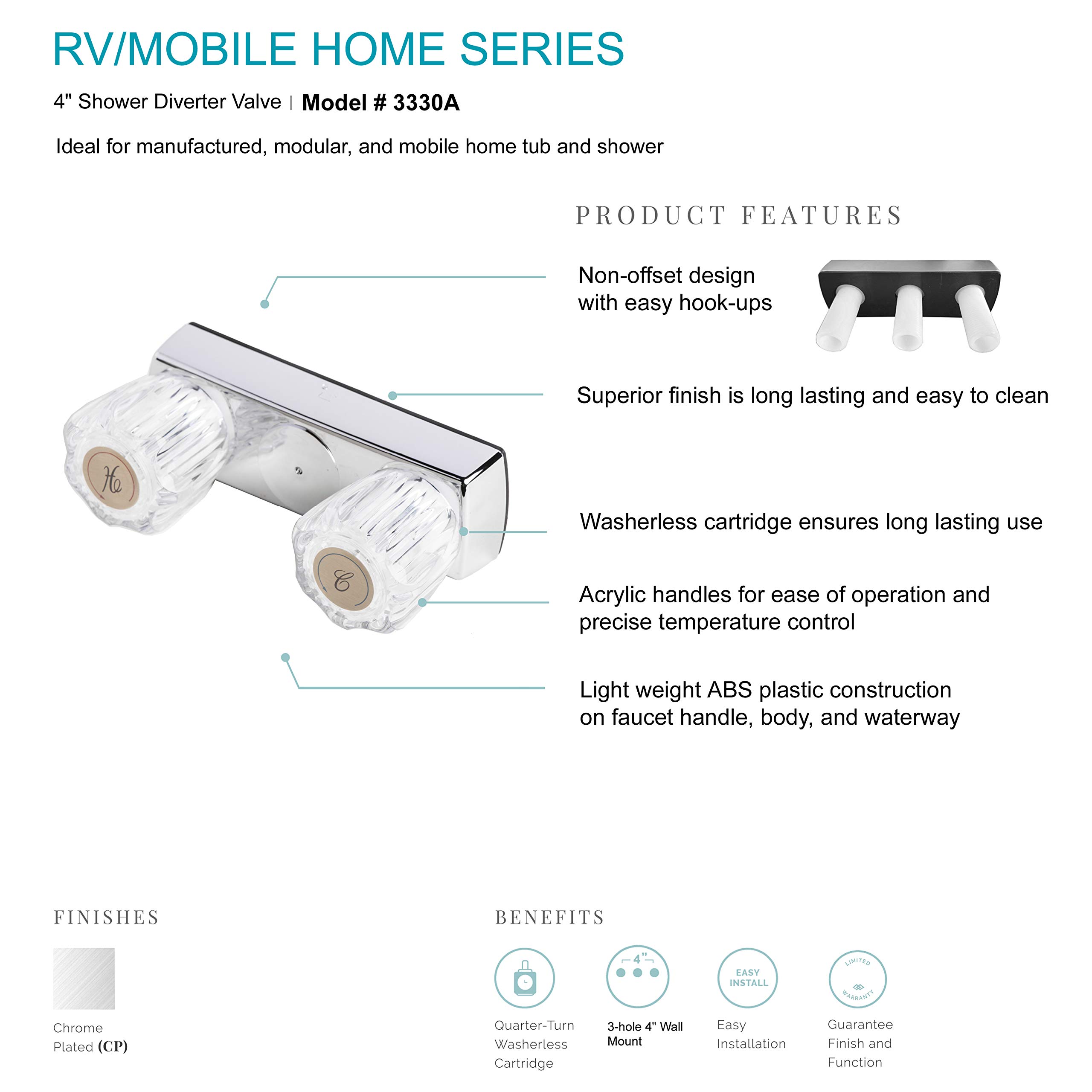 Laguna Brass 3330ABN Mobile Home Two Handle Non-Metallic 4" Shower Valve, Brushed Nickel Finish