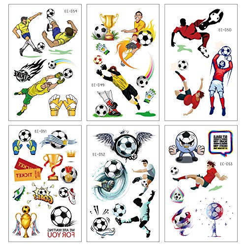 Konsait Football Tattoos Soccer Ball Tattoos Kids Children Temporary Transfer Tattoos Boys Birthday Party Bag & Stocking Fillers, 142PCS