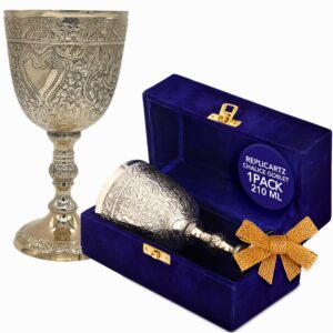 REPLICARTZ Chalice Goblet Communion Cup - Halloween Brass Gold Wine Glasses - Elegant Catholic Gothic - King Arthur Medieval Decor Drinkware - Christmas, Wedding Chalice Gifts, 210 ml, 7.10 oz