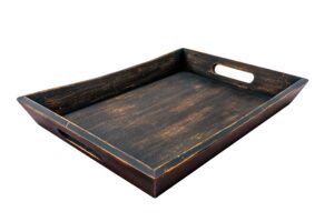 ezdc wooden tray, coffee table tray, ottoman tray dark brown 16 x 12” modern aesthetic decorative serving tray with handles for drinks and food