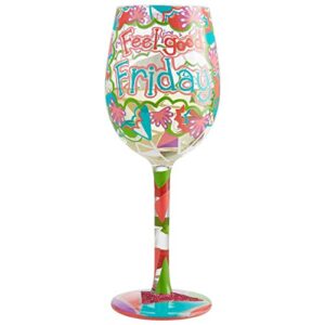 enesco designs by lolita feel good friday artisan hand-painted wine glass, 15 ounce, multicolor