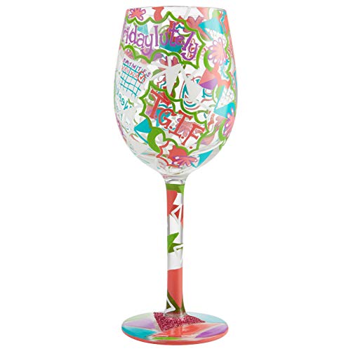 Enesco Designs by Lolita Feel Good Friday Artisan Hand-Painted Wine Glass, 15 Ounce, Multicolor