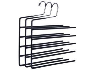 nature smile pants hangers 3pack, heavy duty multi layers space saving slack hangers,non slip 5 tier open-ended pants hanger closet storage organizer for garden flags trousers jeans scarf