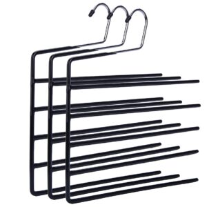 Nature Smile Pants Hangers 3pack, Heavy Duty Multi Layers Space Saving Slack Hangers,Non Slip 5 Tier Open-Ended Pants Hanger Closet Storage Organizer for Garden Flags Trousers Jeans Scarf