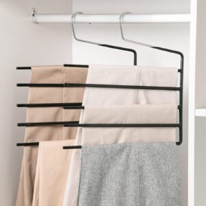 Nature Smile Pants Hangers 3pack, Heavy Duty Multi Layers Space Saving Slack Hangers,Non Slip 5 Tier Open-Ended Pants Hanger Closet Storage Organizer for Garden Flags Trousers Jeans Scarf