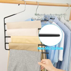 Nature Smile Pants Hangers 3pack, Heavy Duty Multi Layers Space Saving Slack Hangers,Non Slip 5 Tier Open-Ended Pants Hanger Closet Storage Organizer for Garden Flags Trousers Jeans Scarf