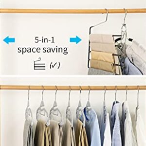 Nature Smile Pants Hangers 3pack, Heavy Duty Multi Layers Space Saving Slack Hangers,Non Slip 5 Tier Open-Ended Pants Hanger Closet Storage Organizer for Garden Flags Trousers Jeans Scarf