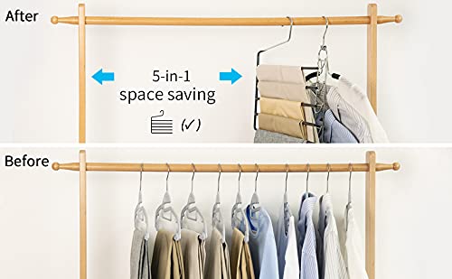 Nature Smile Pants Hangers 3pack, Heavy Duty Multi Layers Space Saving Slack Hangers,Non Slip 5 Tier Open-Ended Pants Hanger Closet Storage Organizer for Garden Flags Trousers Jeans Scarf