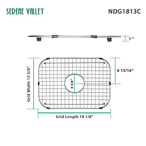 Serene Valley Sink Grid 18-1/8" L x 13-3/8" W, Centered Drain with Corner Radius 3-1/2", NDG1813C