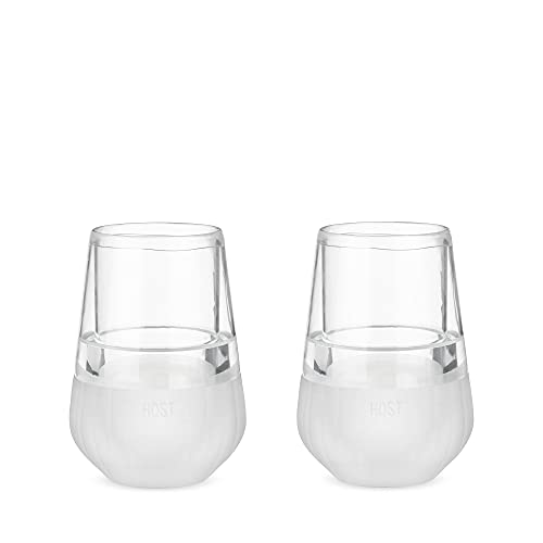 Host Freeze Cooling Glasses, Freezer Gel Stemless Wine Glasses for Red & White Wine, Insulated Glass with Silicone Band, Set of 2, 8.5 oz