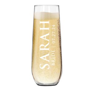 the wedding party store custom etched stemless champagne flutes - personalized monogrammed bridesmaid wedding glasses