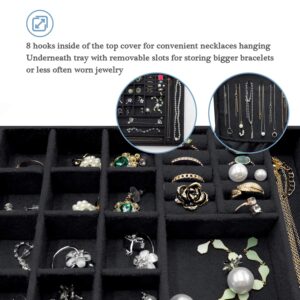 ProCase Velvet Jewelry Box Organizer for Women, 2 Layer Jewelry Display Storage Holder Case for Necklace Earrings Bracelets Rings, Mother's Day Gift -Black