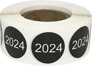 black 2024 circle dot stickers, 3/4 inch round, 500 labels on a roll