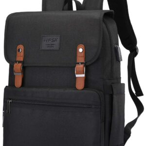 HFSX Laptop Backpack Men Women Vintage Backpack Bookbag College Backpacks Stylish Backpack Black Fits 15.6 Inch Laptop