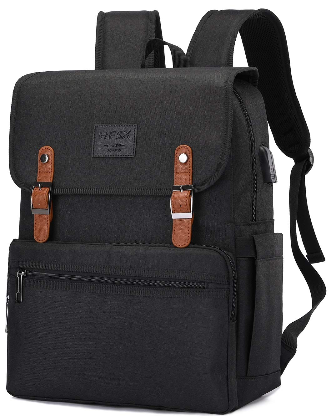 HFSX Laptop Backpack Men Women Vintage Backpack Bookbag College Backpacks Stylish Backpack Black Fits 15.6 Inch Laptop