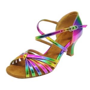 HIPPOSEUS Latin Dance Shoes for women Salsa Performance Dancing Shoes High Heel,Rainbow,Model U-YCD4, 9 B(M) US