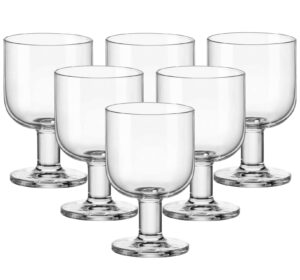bormioli rocco hosteria set of 6 stackable wine glasses, 6.75 oz. goblet, clear tempered glass, made in italy.