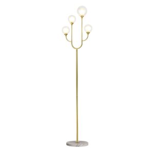 hsyile lighting ku300227 brushed brass finish modern floor lamp 4-light with white transparent globes and round base - for living room,bedroom,living room and office