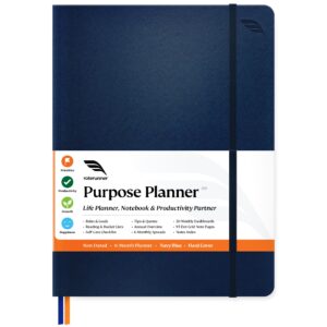 purpose planner notebook b5 undated 2024-2025 daily weekly and monthly productivity journal goal setting tool for work, moms, adhd planner for adults life organizer (7.5”x9.8” navy hardcover)