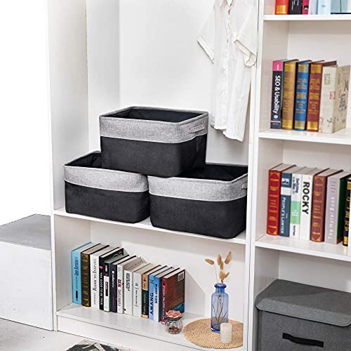 WEHUSE Large Storage Baskets for Closet Shelves, 15.8 L x 12 W x 10 H Inches Foldable Fabric Storage Bins, Set of 3