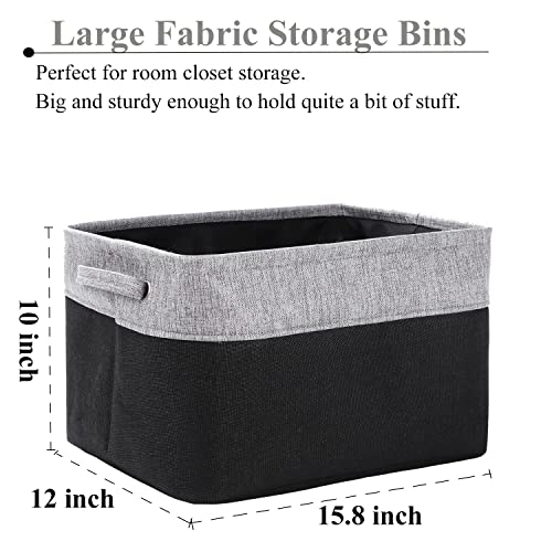 WEHUSE Large Storage Baskets for Closet Shelves, 15.8 L x 12 W x 10 H Inches Foldable Fabric Storage Bins, Set of 3