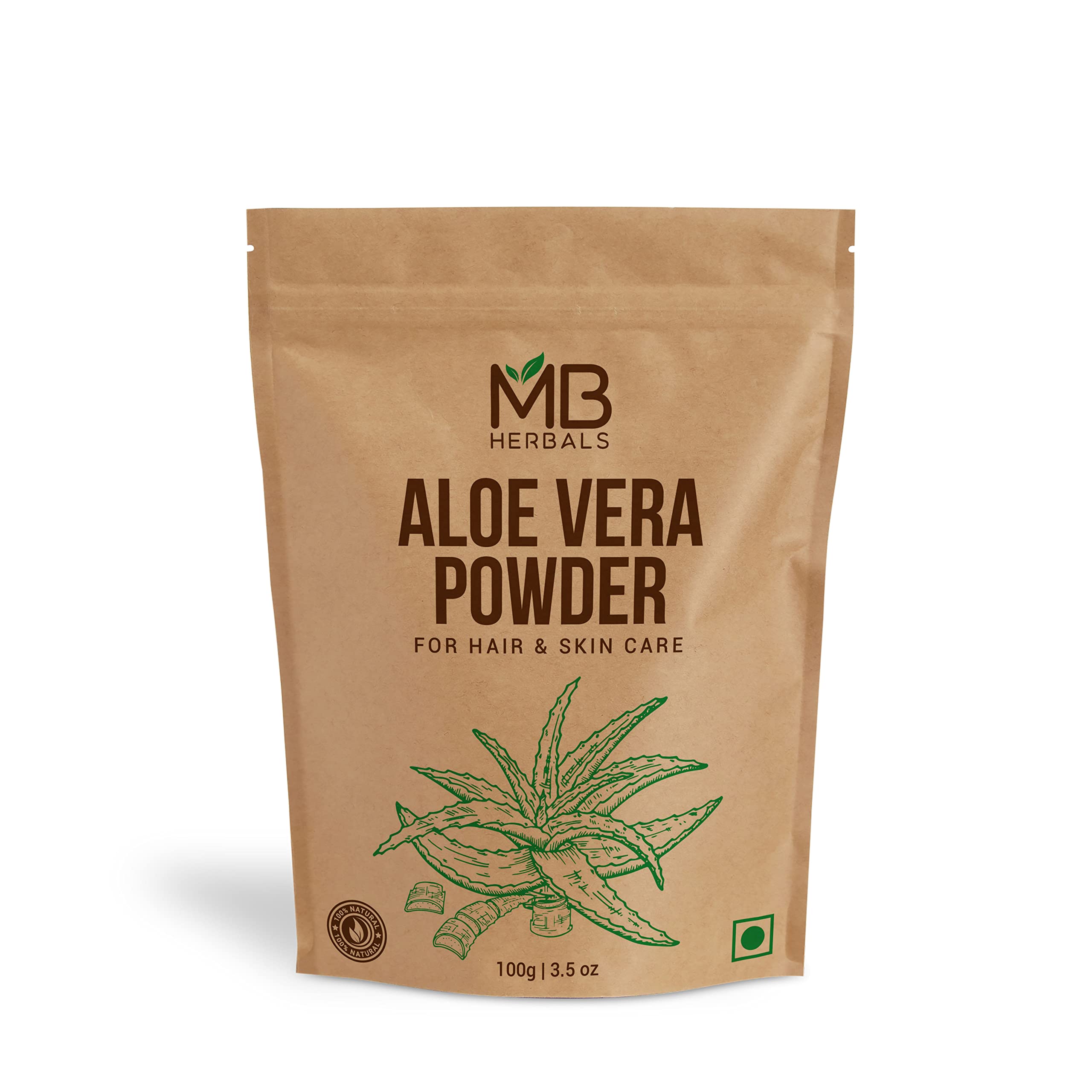 MB Herbals Aloe Vera Powder 3.5 oz / 100 Gram | Aloe barbadensis Powder | Natural Skin Moisturizer | Promotes Hair Growth | for External Use Only